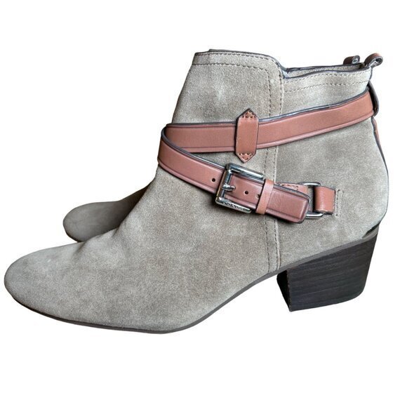 COACH Womens Taupe Bootie Pauline Size‎ 9 M Leather Ankle Boots Suede Strappy - Picture 4 of 16